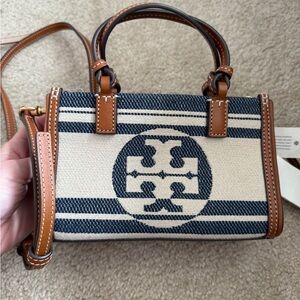 Tory Burch Navy and Cream Mini Ella Tote Bag